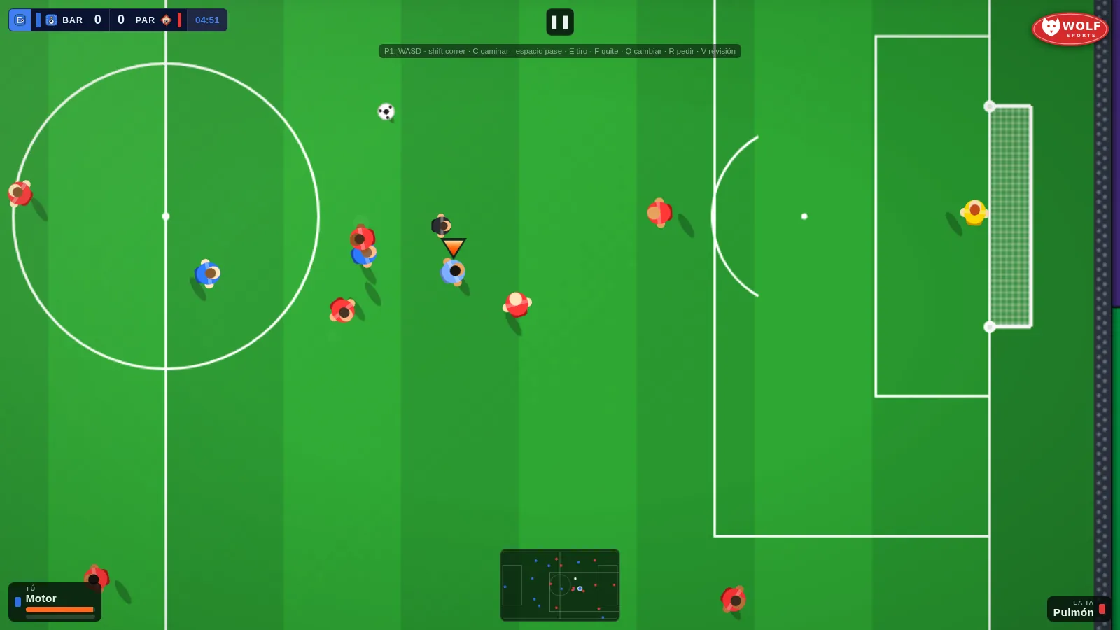 Partido de Futbolle: Los del barrio contra Los del parque, con el logo del canal Wolf Sports arriba a la derecha